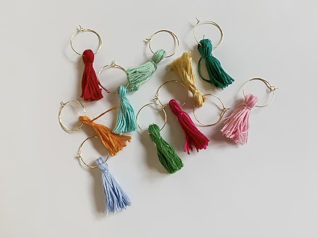 Tassel drink markers on gold hoops