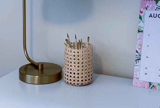 DIY Rattan cane webbing pen holder