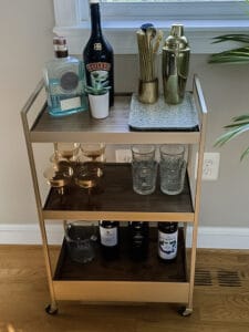 Gold painted bar cart.