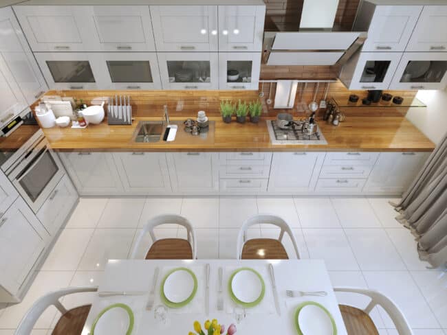 White kitchen with wood countertops