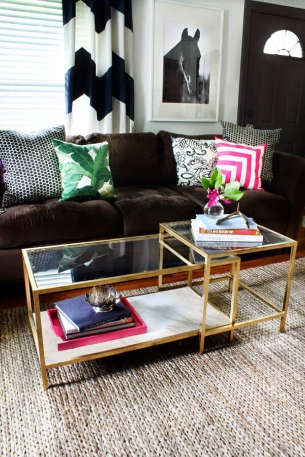 Gold nested coffee tables.