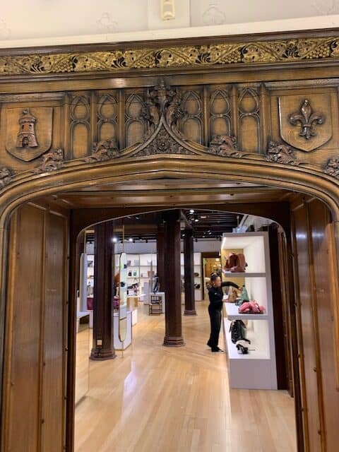 Carved wooden doorway inside Liberty's of London.