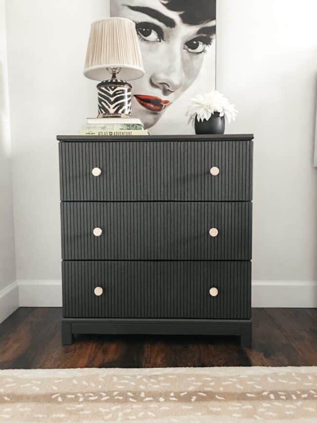 Black fluted 3 drawer dresser.