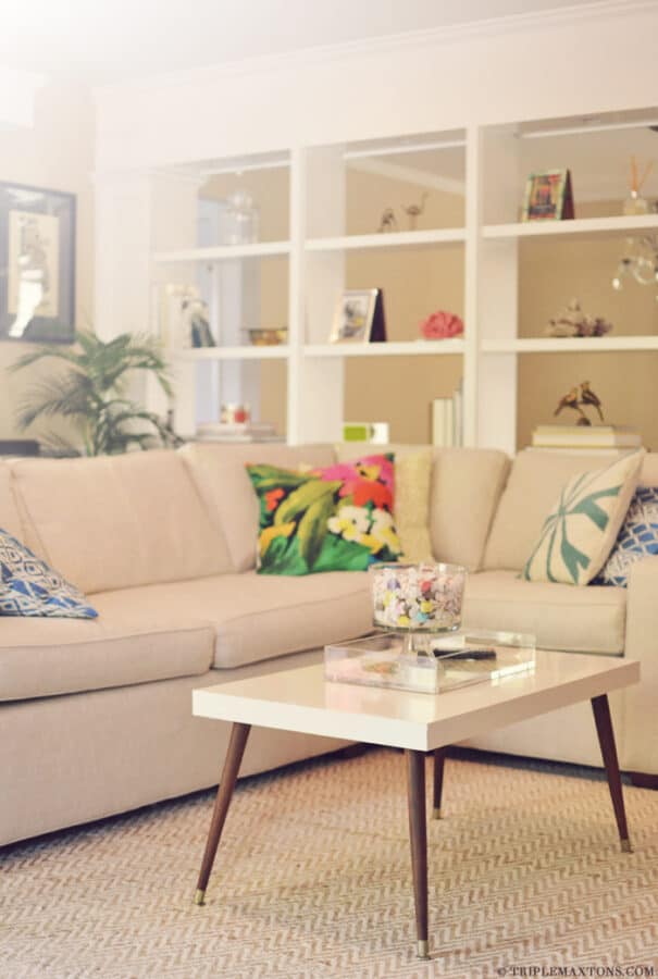 White Mid Century Modern style coffee table.