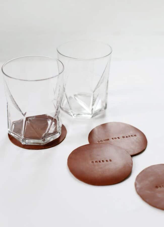 Brown leather coasters