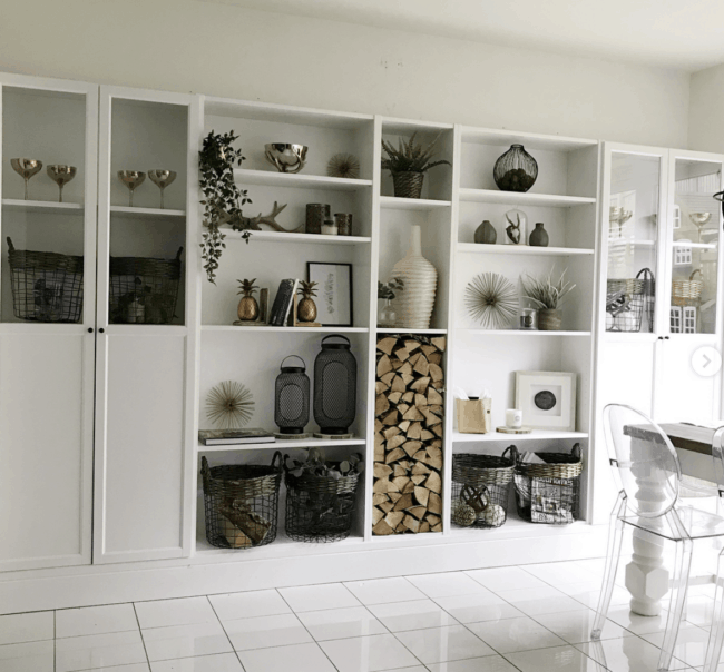 White modern farmhouse style wall shelving.