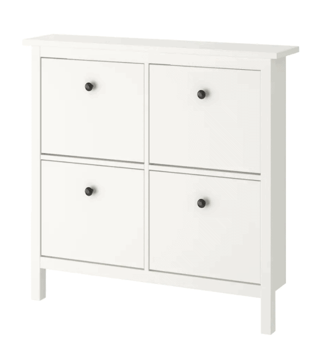 White 4 compartment IKEA Hemnes shoe storage unit.