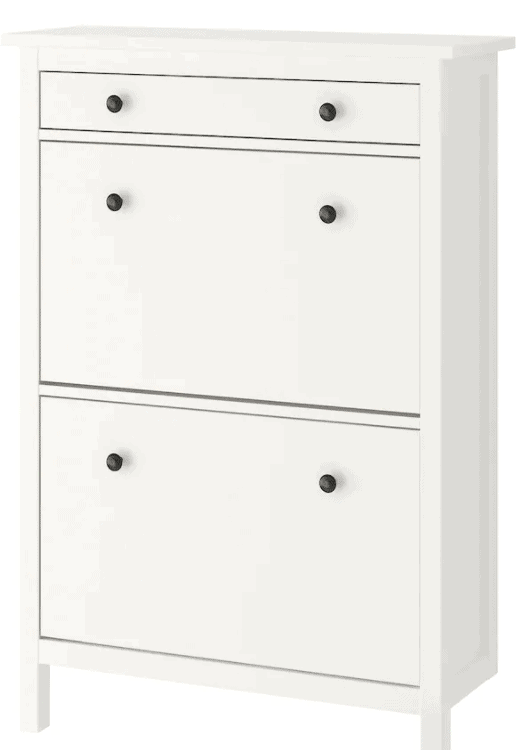 White 2 compartment IKEA Hemnes shoe storage unit.