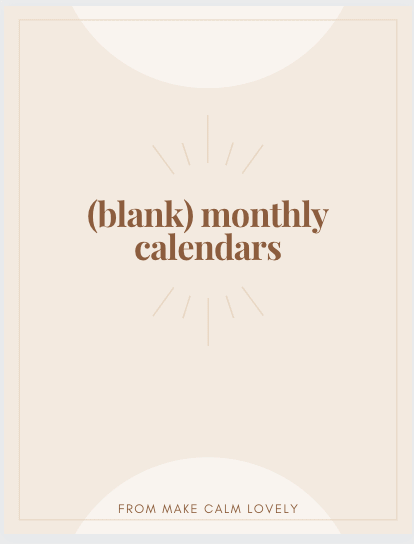 Front cover of blank monthly calendars