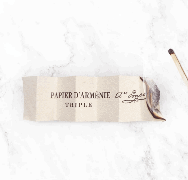 Papier d'armenie: beautiful little French booklets containing strips of perfumed incense paper, that when burned create a gorgeous perfumed scent for your home