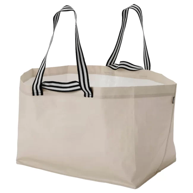 Beige canvas shopping bag.