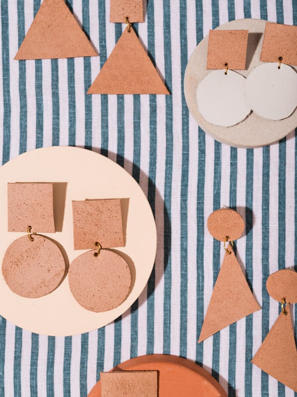 Brown leather earrings.