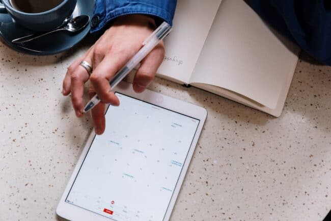 iPad on desk.