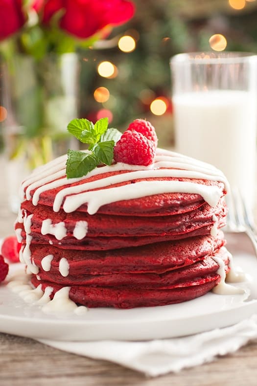 Red velvet pancakes