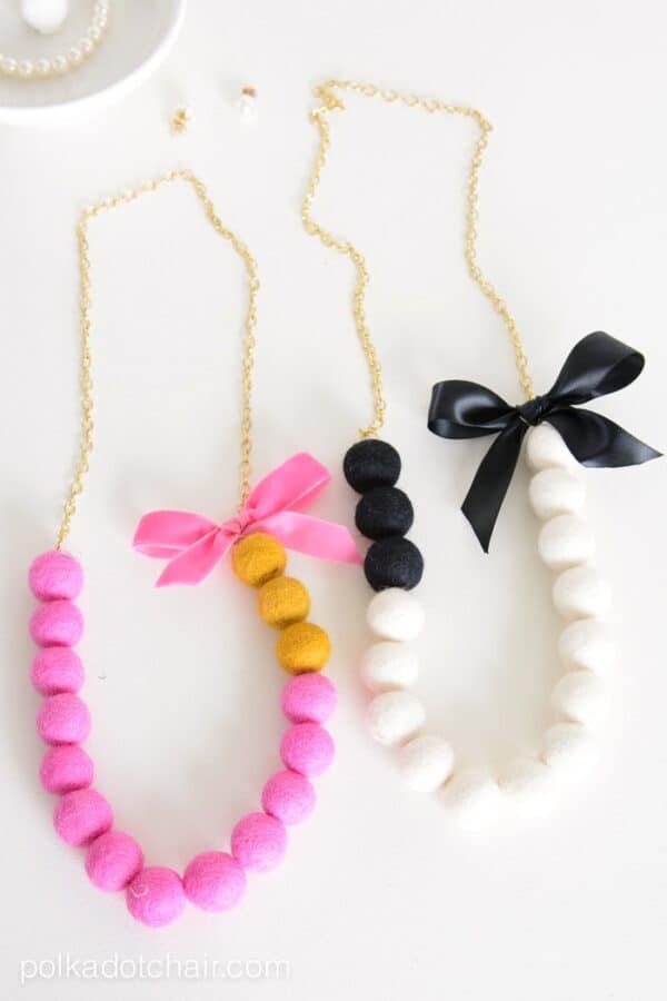 Felt ball necklaces.